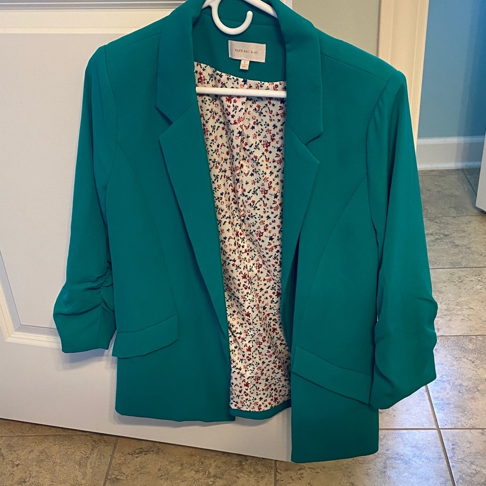 Skies Are Blue Green Blazer with Floral Lining